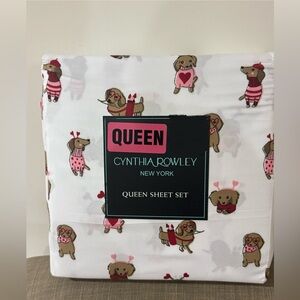 4pc Cynthia Rowley Valentines Dachshund DOG Doxie Queen Bed Sheet Set New